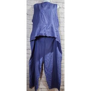 Jennifer Women Purple Blue Embroidered Top & Cropped Pants Set 20W Lightweight